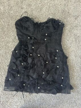 LoveShackFancy Black Floral Appliqué Mini Dress